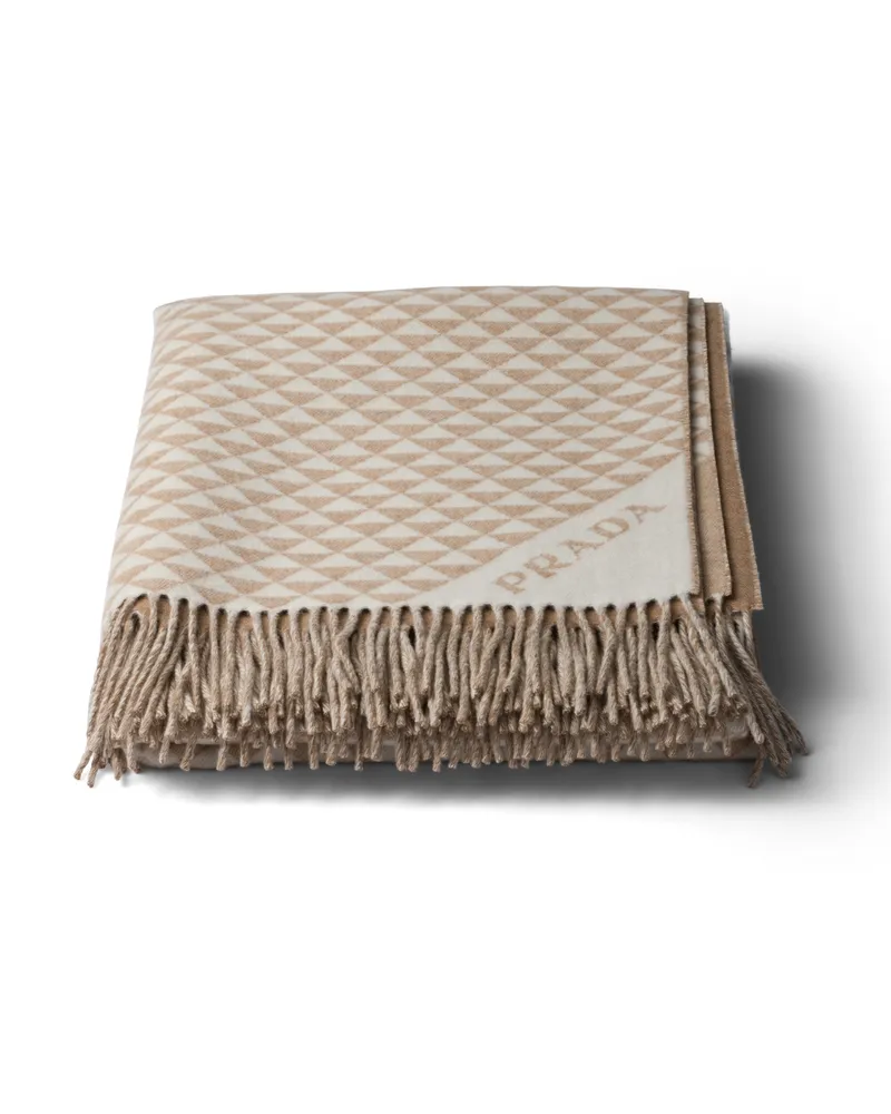 Prada Symbole Decke Aus Kaschmir-wolle-doppelgewebe, , Sand/weiss Sand
