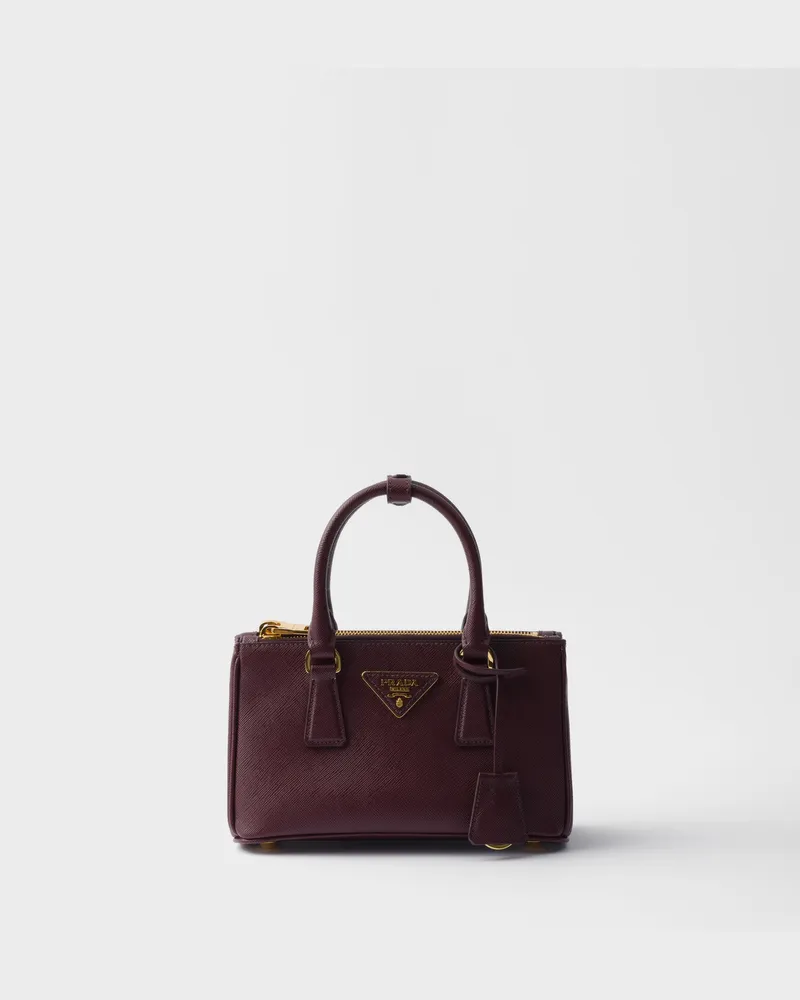 Prada Galleria Mini Bag aus Saffiano-Leder Burgunderrot