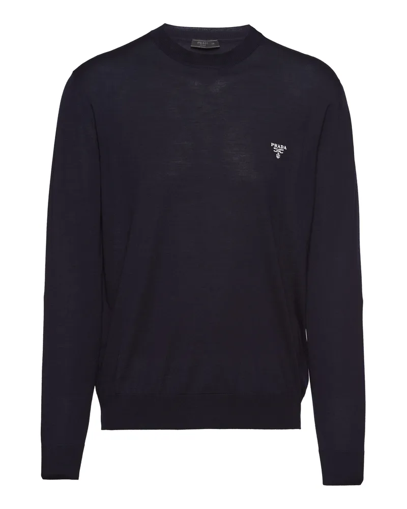 Prada Rundhalspullover Aus Superfeiner Wolle, Herren, Blau, Größe Blau