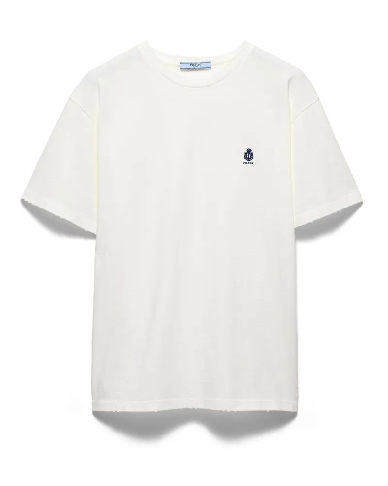 Prada Garment Dyed T-shirt Aus Jersey, Damen, Weiss, Größe Weiss