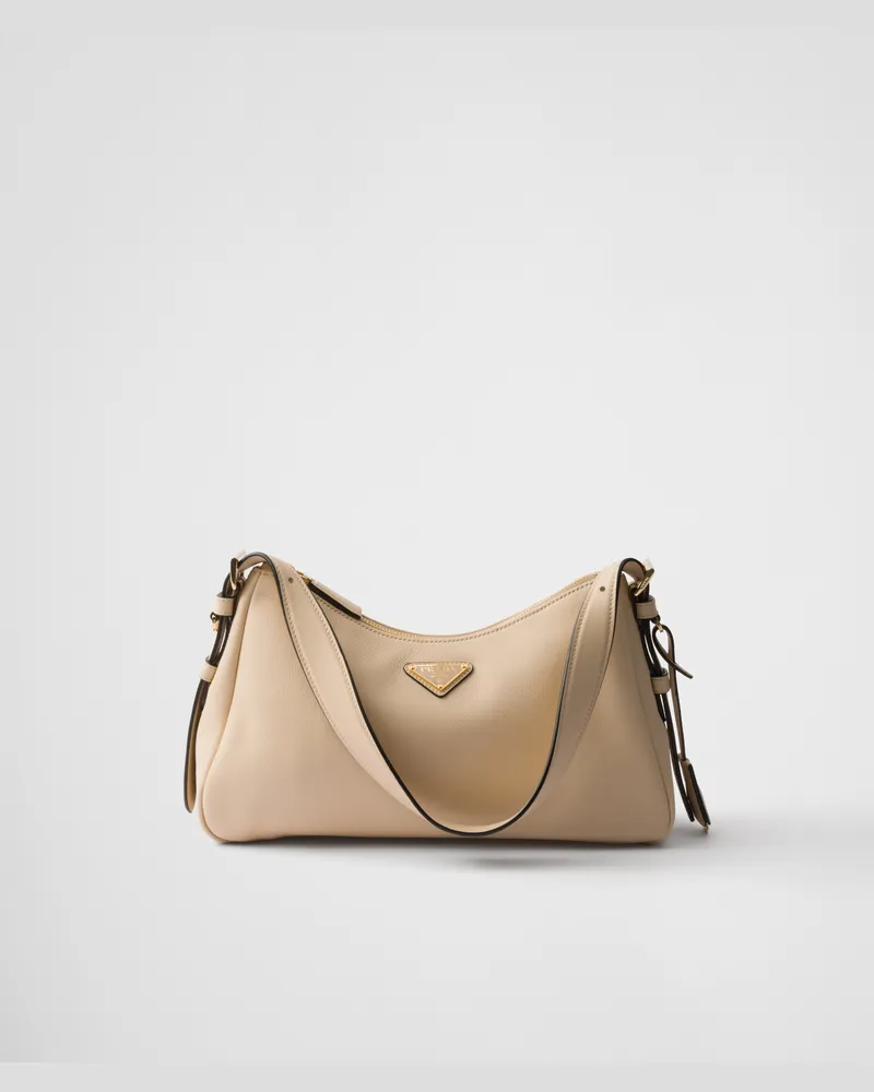 Prada Mittelgroße  Aimée Schultertasche aus Leder Travertin