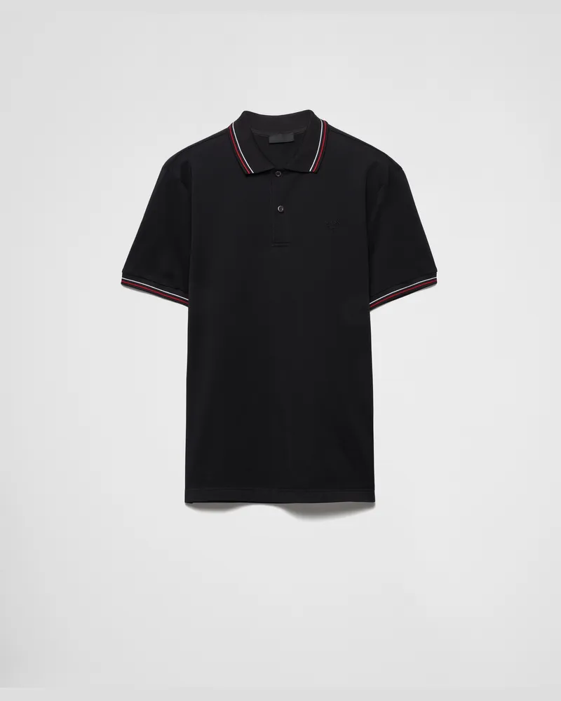 Prada Kurzärmliges Poloshirt aus Piqué Schwarz