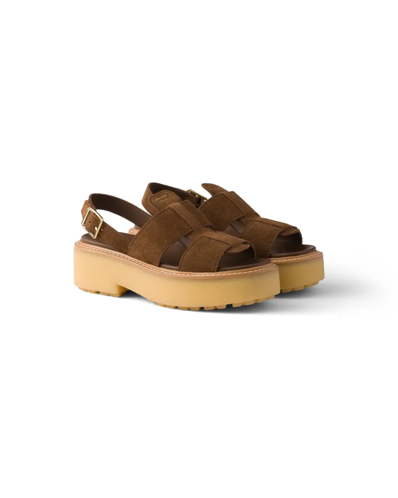 Prada Sandalen Aus Wildleder, Damen, Kakaobraun, Größe Kakaobraun