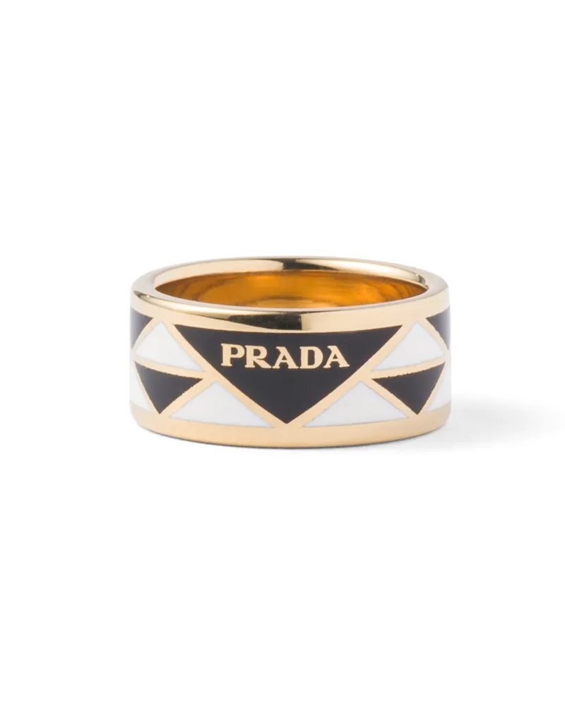 Prada Ring Aus Emailliertem Metall, Damen, Schwarz/weiss, Größe 9 Schwarz