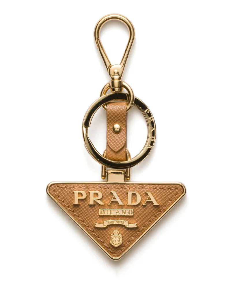 Prada Schlüsselanhänger Aus Saffiano Leder Und Metall, Damen, Natur Natur