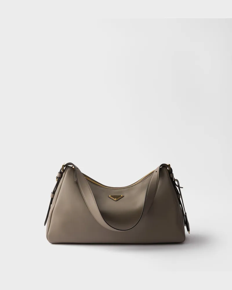 Prada Aimée Große Schultertasche aus Leder Lehm