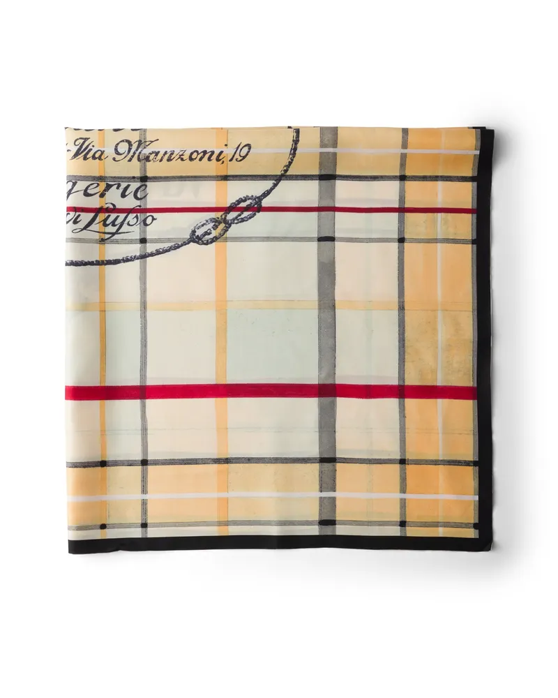 Prada Schal Aus Seiden-twill Mit Print 90, Damen, Gelb/rot Gelb