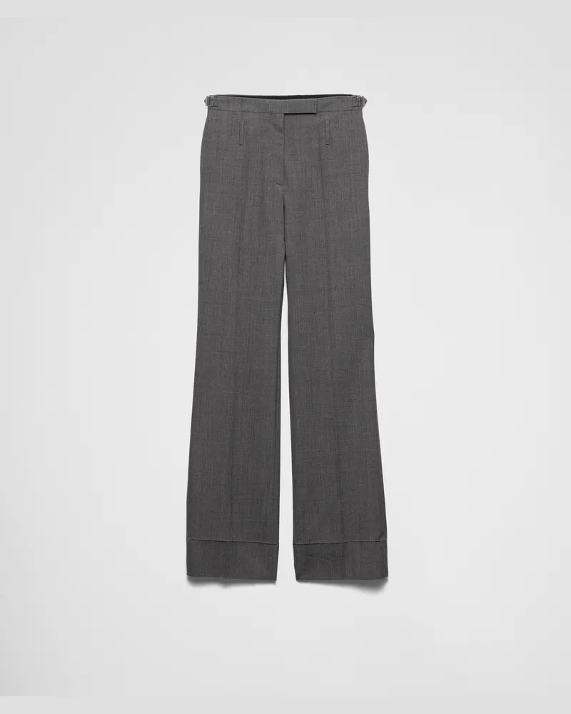 Prada Hose aus technischer Wolle mit Gürtel Schiefergrau