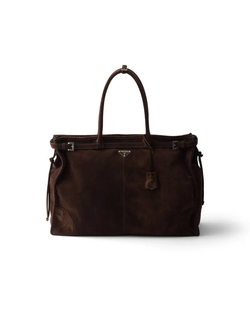Prada Bonnie Tote Bag Aus Wildleder, Herren, Dunkelbraun Dunkelbraun
