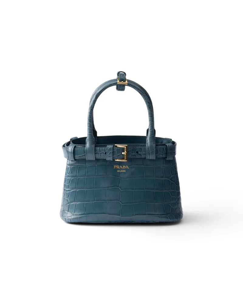 Prada Buckle Handtasche Aus Krokodilleder, Klein, Damen, Marinablau Marinablau