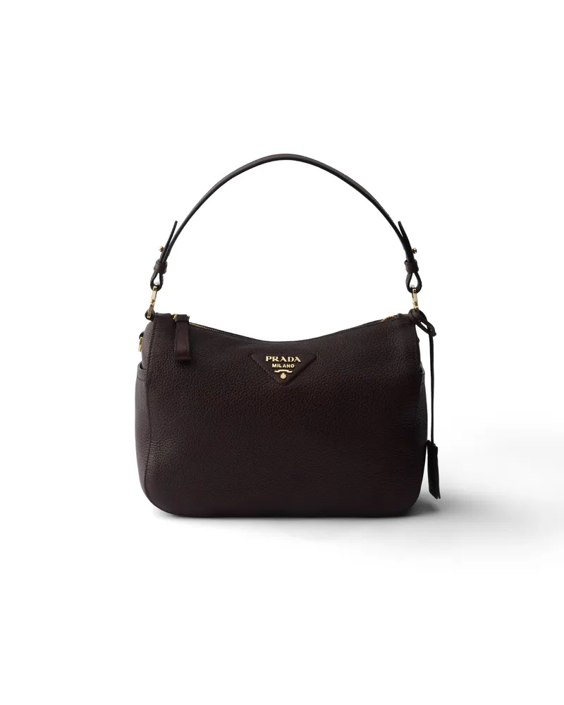 Prada Mittelgroße Schultertasche Aus Leder, Damen, Dunkelbraun Dunkelbraun