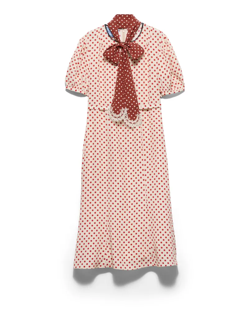 Prada Punktmusterkleid Aus Marocain, Damen, Sand/rot, Größe Sand