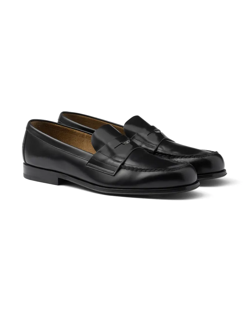 Prada Loafer Aus Gebürstetem Leder, Herren, Schwarz, Größe 12 Schwarz