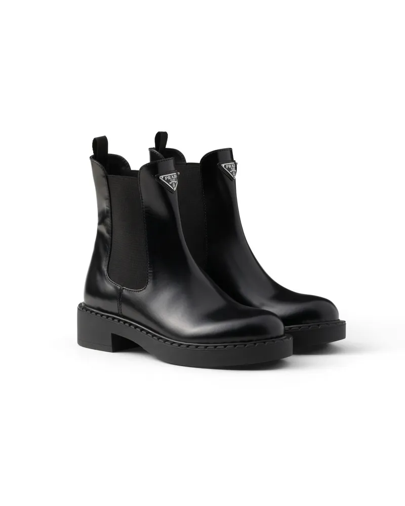 Prada Chocolate Boots Aus Gebürstetem Kalbsleder, Damen, Schwarz, Größe Schwarz
