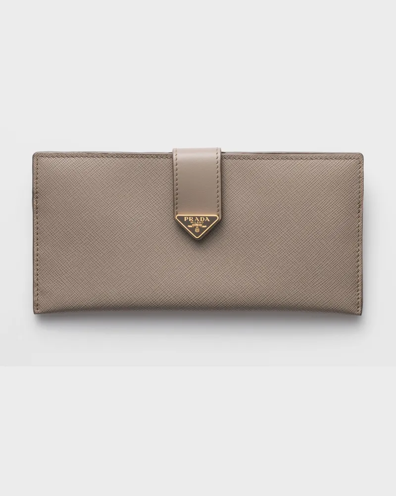 Prada Große Geldbörse aus Saffiano und Leder Lehmgrau