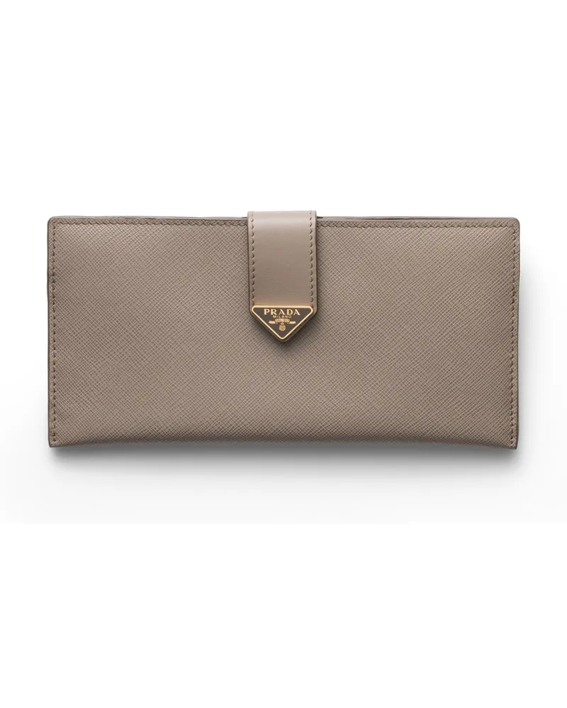 Prada Große Geldbörse Aus Saffiano Und Leder, Damen, Lehmgrau Lehmgrau