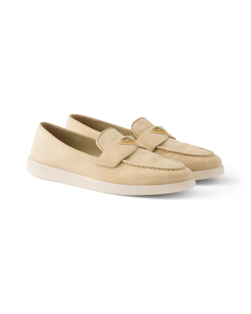 Prada Loafer Aus Wildleder, Damen, Ecru, Größe Ecru