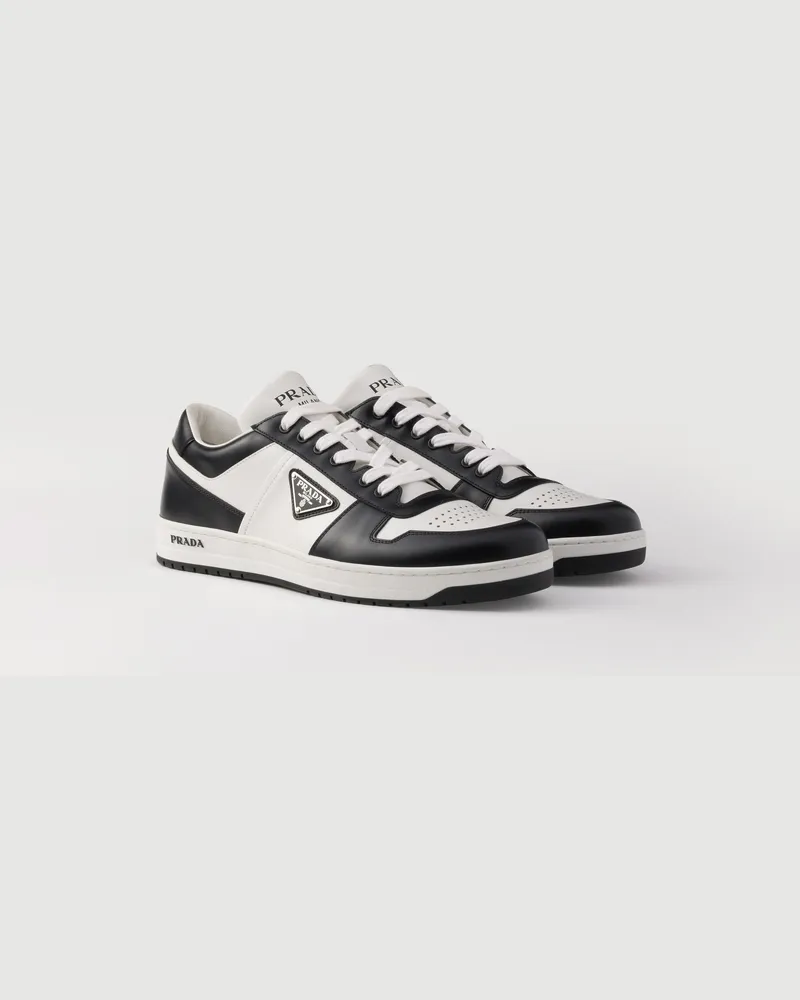 Prada Downtown Sneaker Aus Leder, Herren, Weiss/schwarz, Größe 13 Weiss