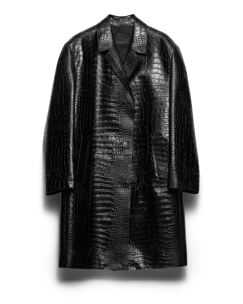 Prada Mantel Aus Leder Mit Krokodilleder-print, Damen, Schwarz, Größe Schwarz