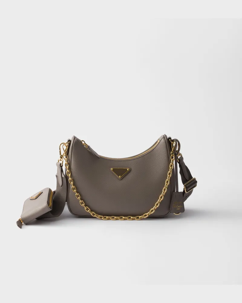 Prada Re-Edition 2005 Tasche aus Saffiano-Leder Lehmgrau