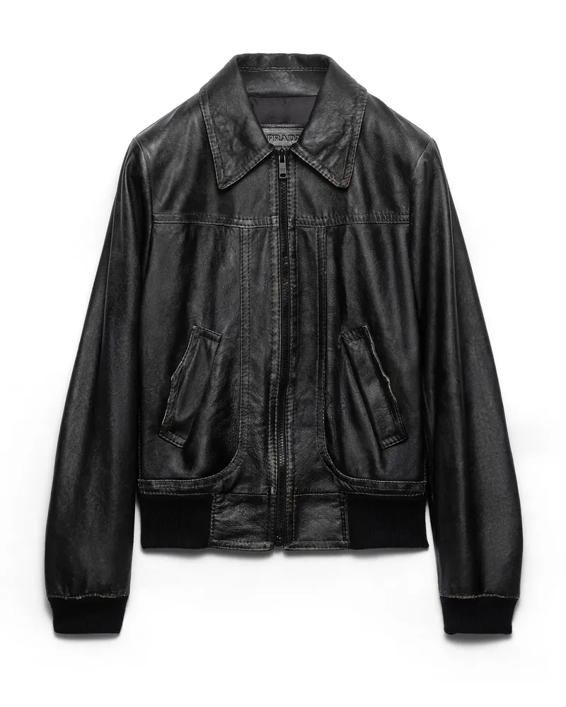 Prada Nappa Leather Jacket, Damen, Schwarz, Größe Schwarz