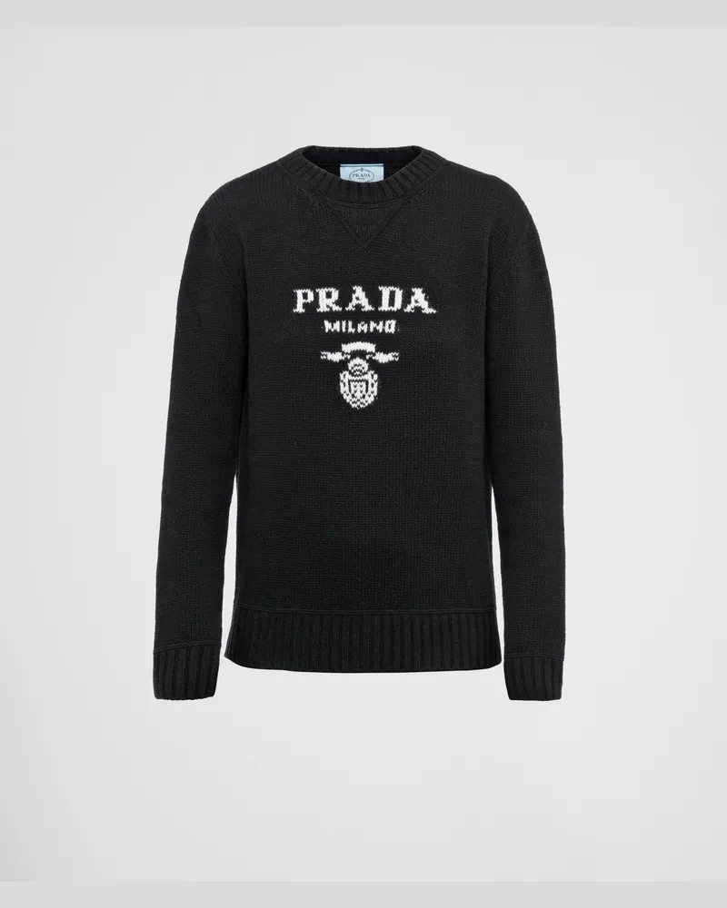 Prada Rundhalspullover aus Kaschmir und Wolle Schwarz