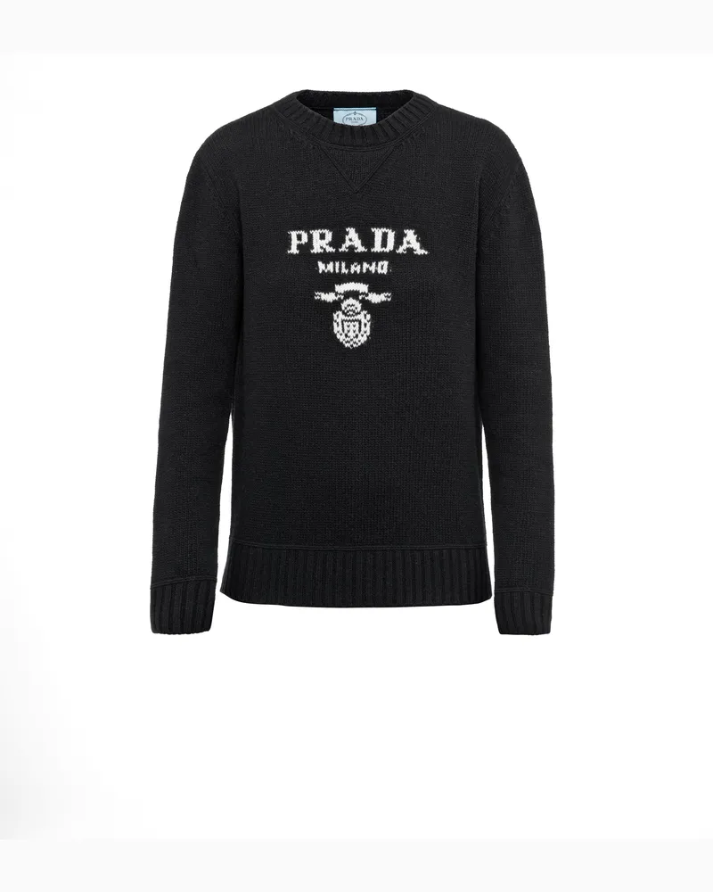 Prada Rundhalspullover Aus Kaschmir Und Wolle, Damen, Schwarz, Größe Schwarz
