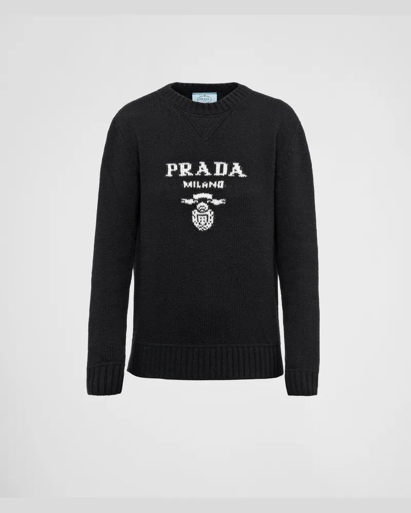 Prada Rundhalspullover Aus Kaschmir Und Wolle, Damen, Schwarz, Größe Schwarz