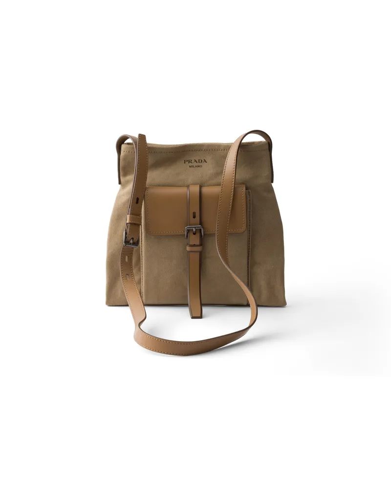 Prada Route Schultertasche Aus Canvas Und Leder, Herren, Khaki Khaki