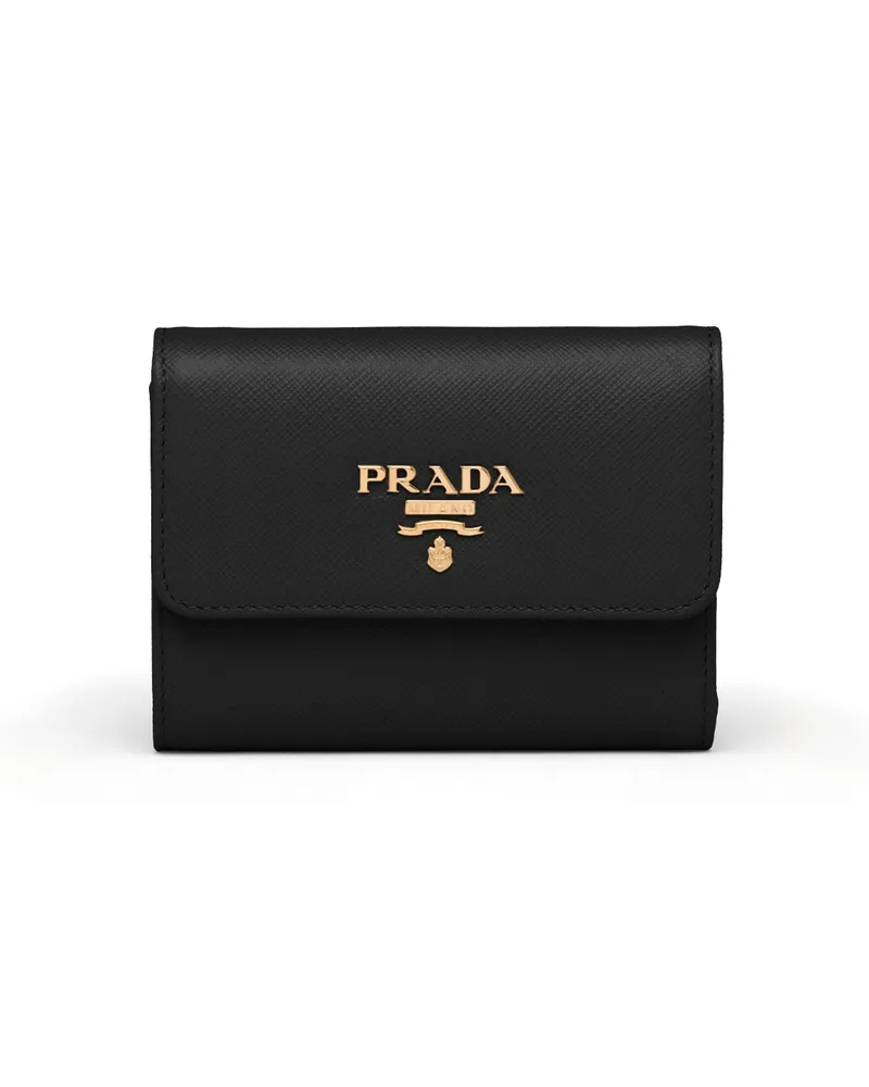 Prada Portemonnaie Aus Saffiano-leder, Damen, Schwarz Schwarz