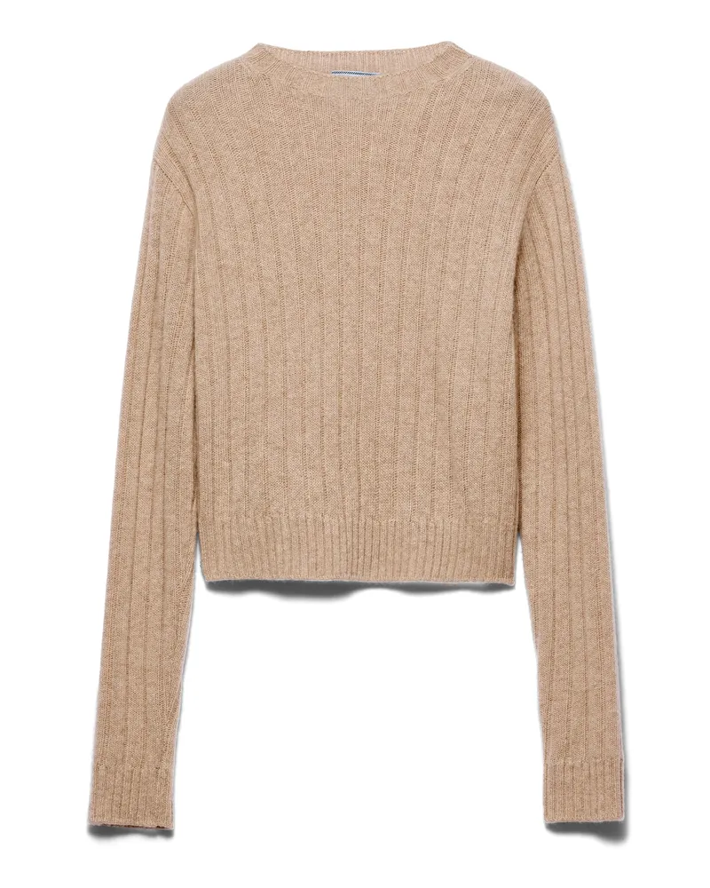 Prada Kurzer Pullover Aus Re-kaschmir, Damen, Sandbeige, Größe Sandbeige