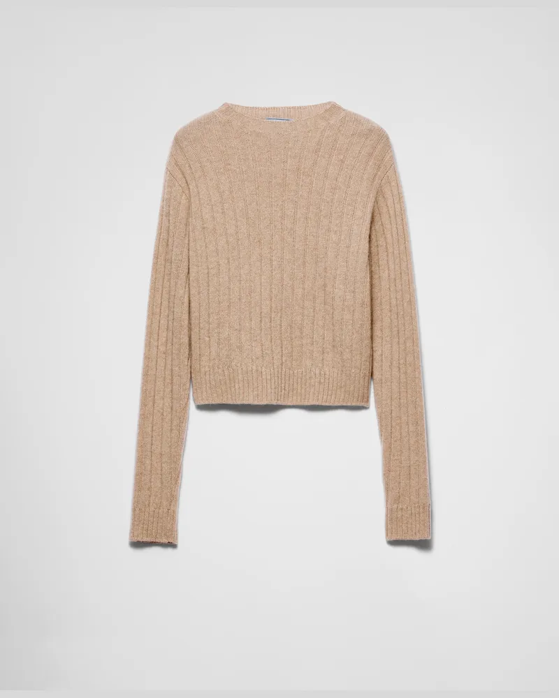 Prada Kurzer Pullover aus Re-Kaschmir Sandbeige