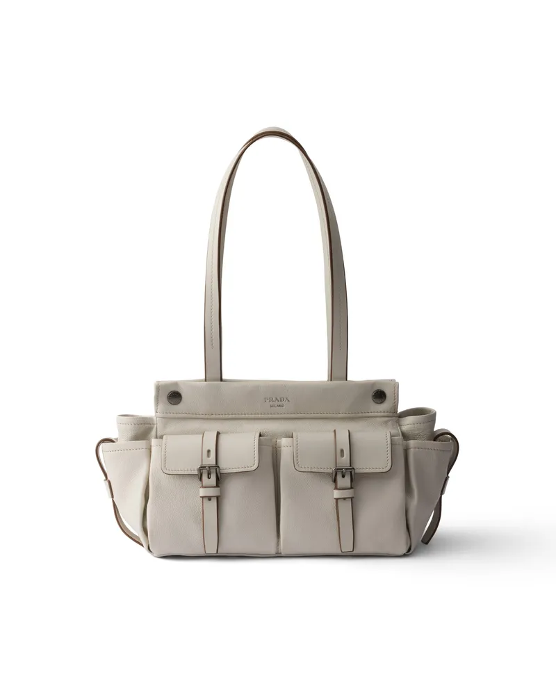 Prada Route Tote Bag Aus Leder, Damen, Kalkweiss Kalkweiss