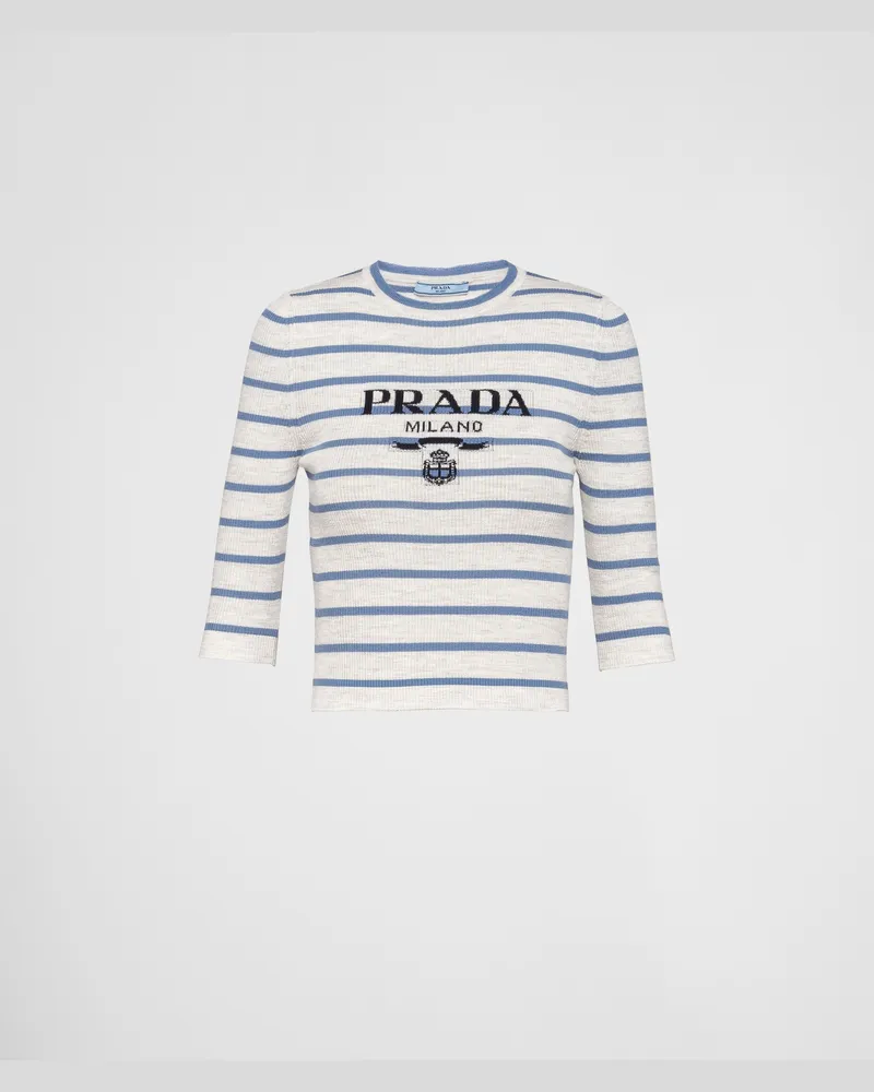 Prada Rundhalspullover aus Superfine-Wool Marmorgrau