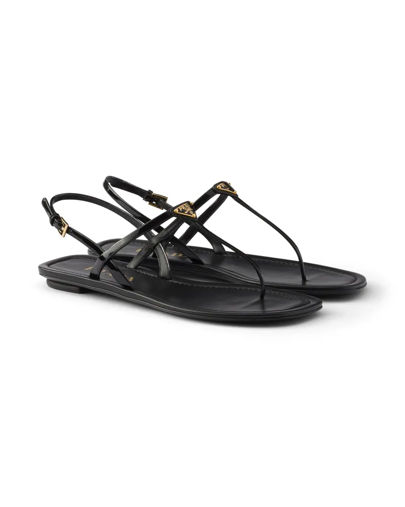 Prada Zehenstegsandalen Aus Lackleder, Damen, Schwarz, Größe Schwarz