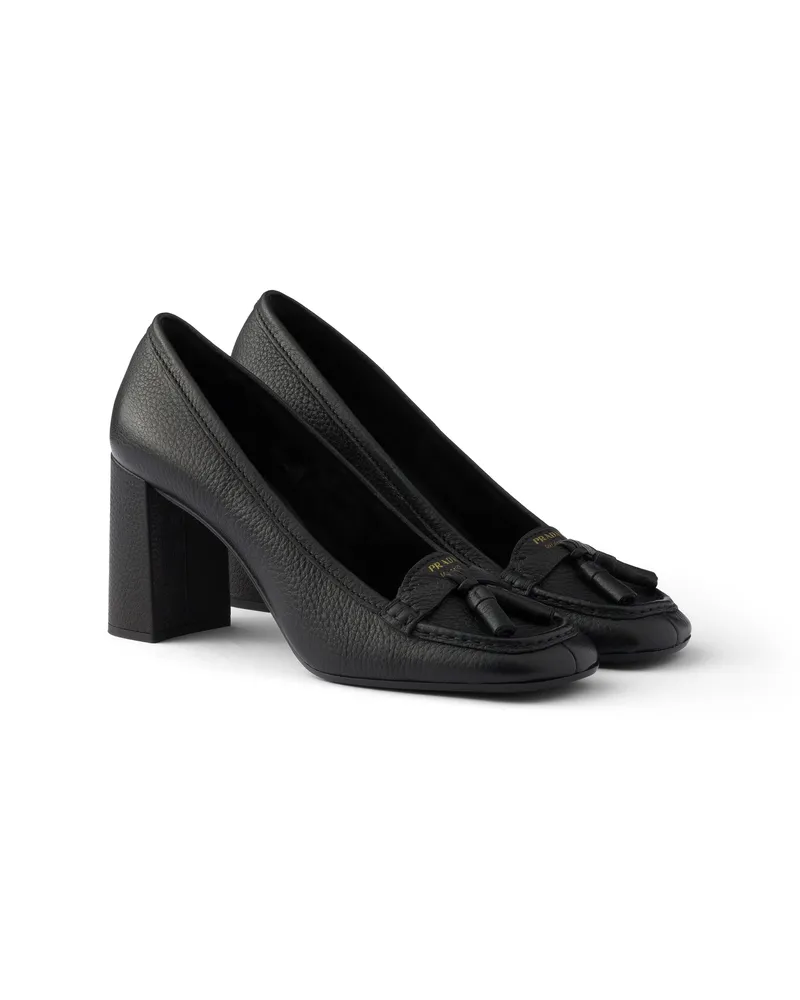 Prada Loafer Mit Absatz Aus Leder, Damen, Schwarz, Größe Schwarz