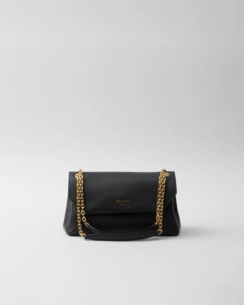Prada Doux Medium Schultertasche aus Leder Schwarz
