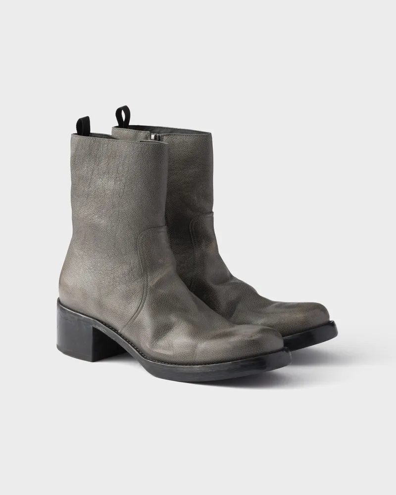Prada Stiefeletten aus Leder Quecksilbergrau