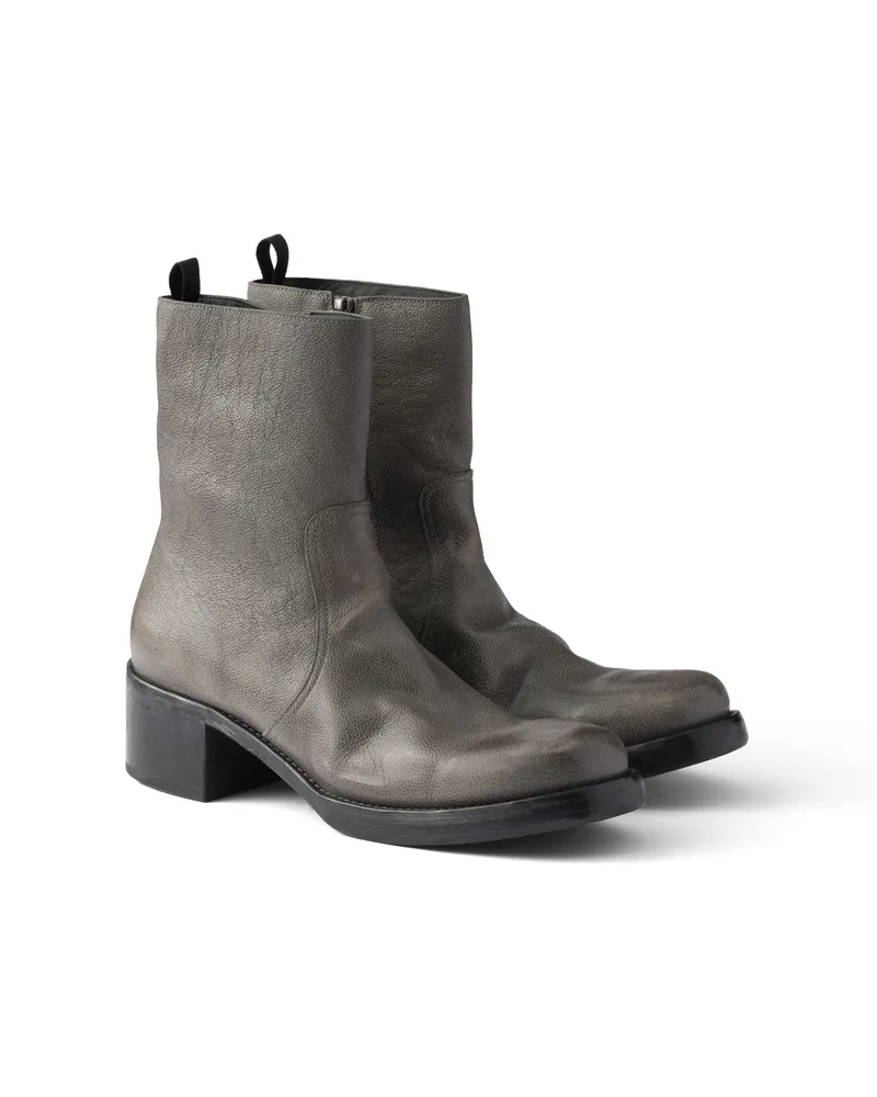 Prada Stiefeletten Aus Leder, Herren, Quecksilbergrau, Größe 9 Quecksilbergrau