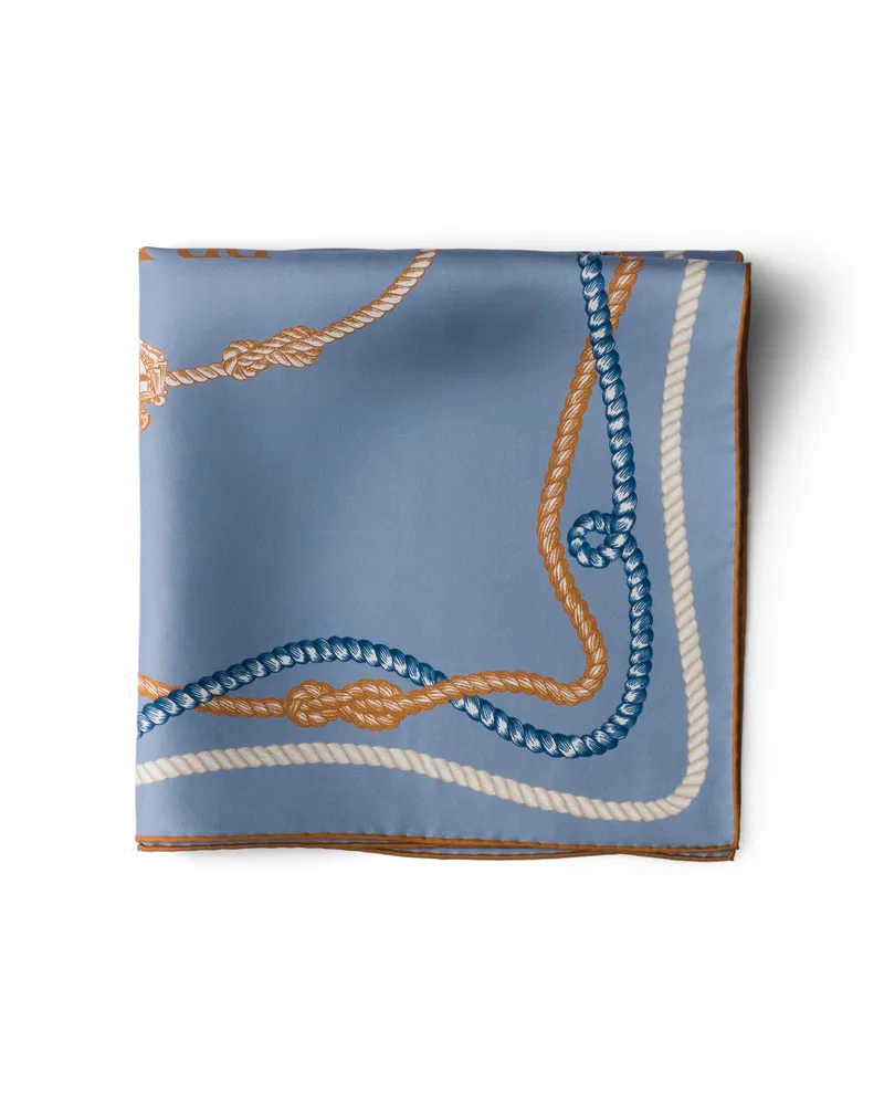Prada Schal Aus Seiden-twill Mit Print, 55 X 55 Cm, Damen, Fliegerblau Fliegerblau