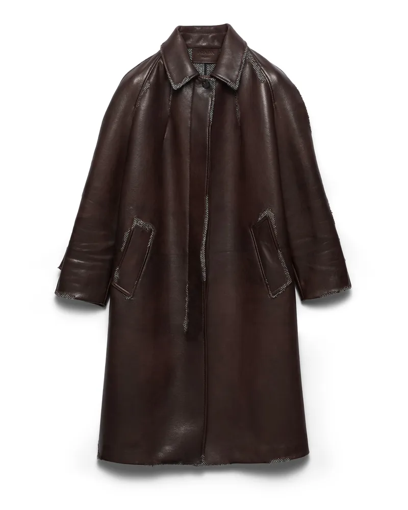 Prada Mantel Aus Verklebtem Nappaleder Und Shetlandwolle, Damen, Sienna, Größe Sienna
