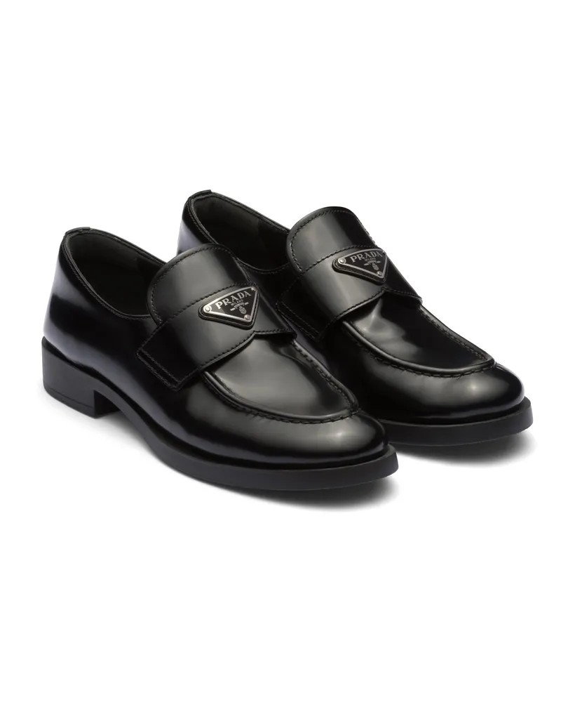 Prada Loafer Aus Gebürstetem Leder, Damen, Schwarz, Größe Schwarz