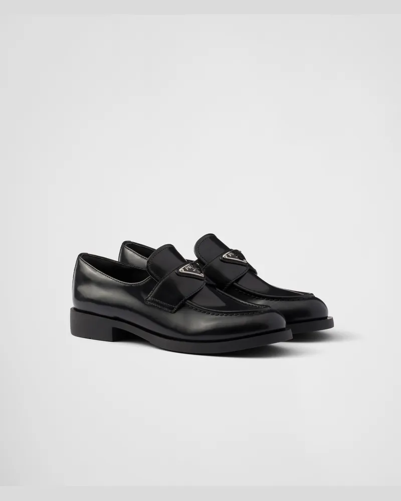 Prada Loafer Aus Gebürstetem Leder, Damen, Schwarz, Größe Schwarz