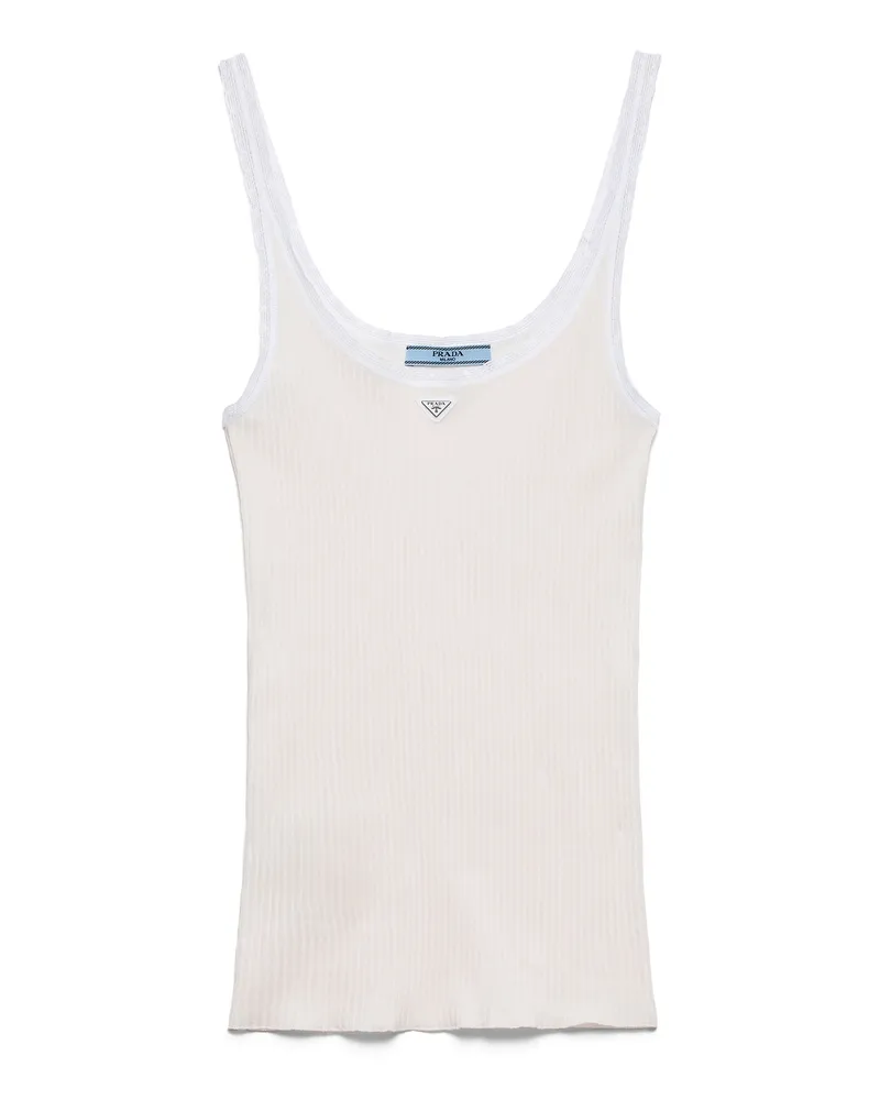Prada Top Aus Gerippter Baumwolle, Damen, Weiss, Größe Weiss