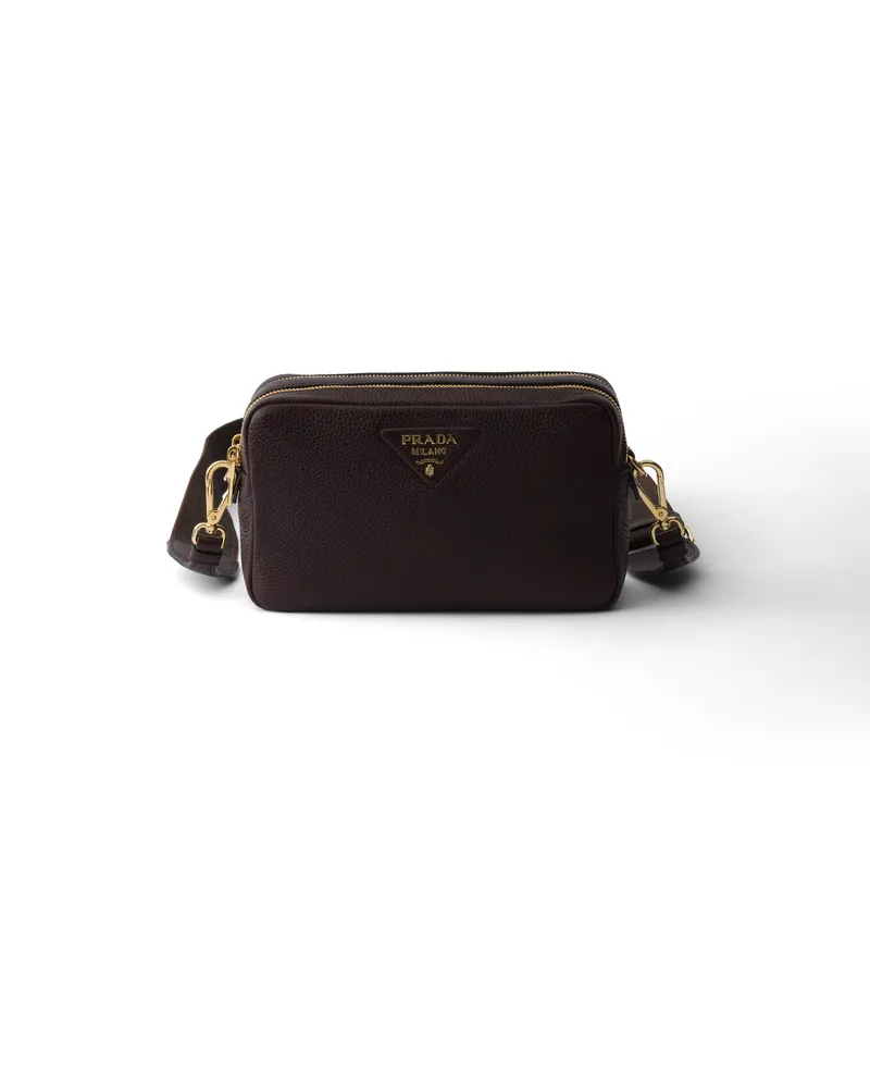 Prada Kleine Schultertasche Aus Leder, Damen, Dunkelbraun Dunkelbraun