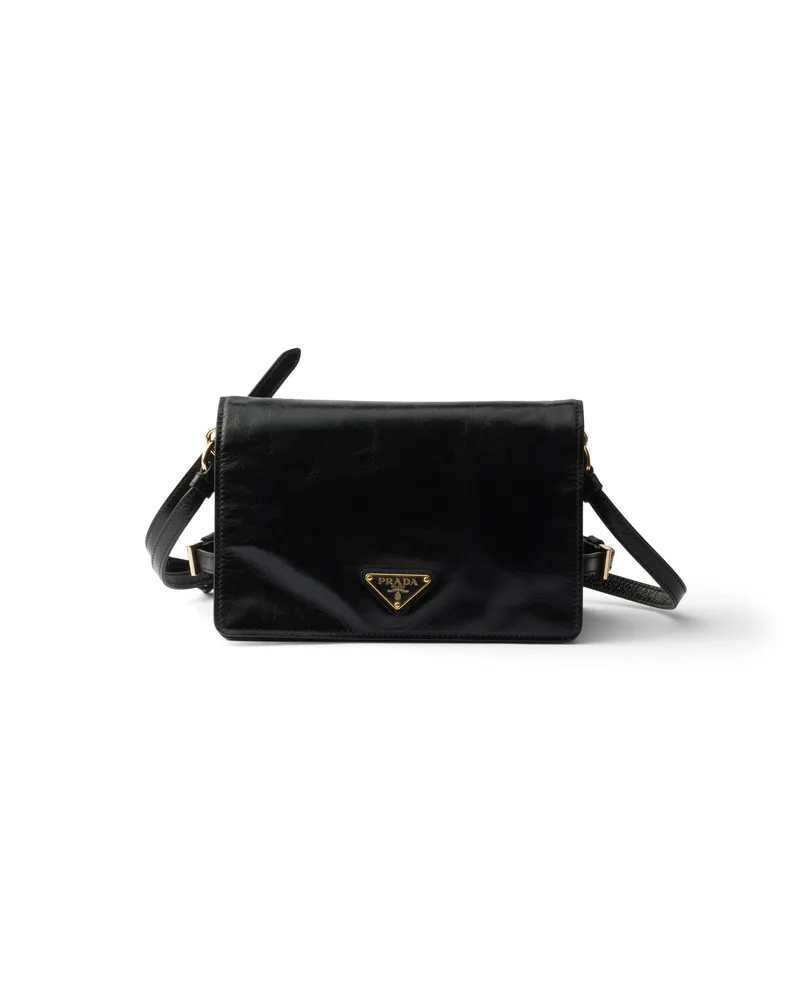 Prada Mini-schultertasche Aus Leder, Damen, Schwarz Schwarz
