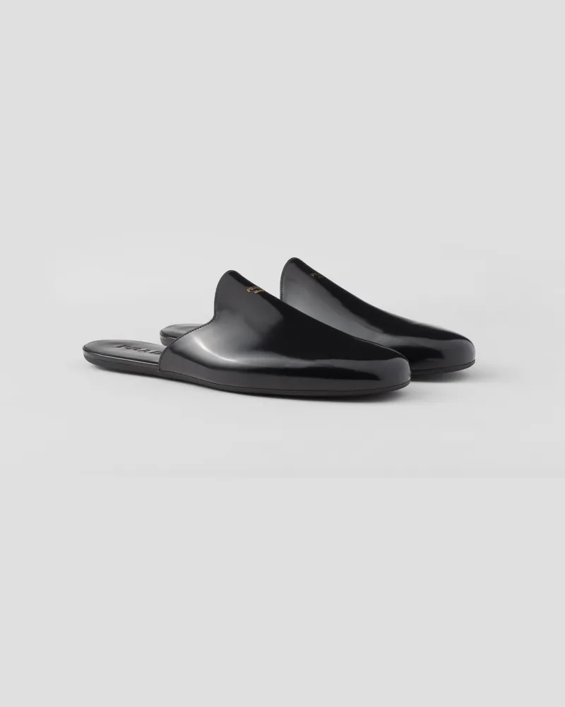 Prada Slipper aus gebürstetem Leder Schwarz