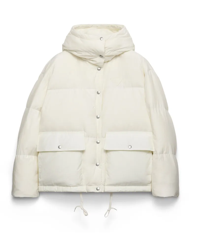 Prada Daunenjacke Aus Weichem Stoff Mit Kapuze Und Mittlerem Gewicht, Damen, Weiss, Größe Weiss