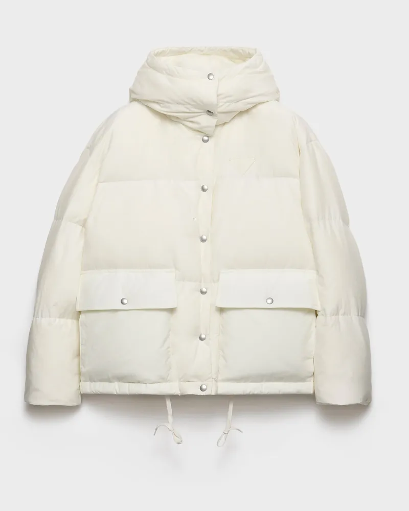 Prada Daunenjacke aus weichem Stoff mit Kapuze und mittlerem Gewicht Weiss
