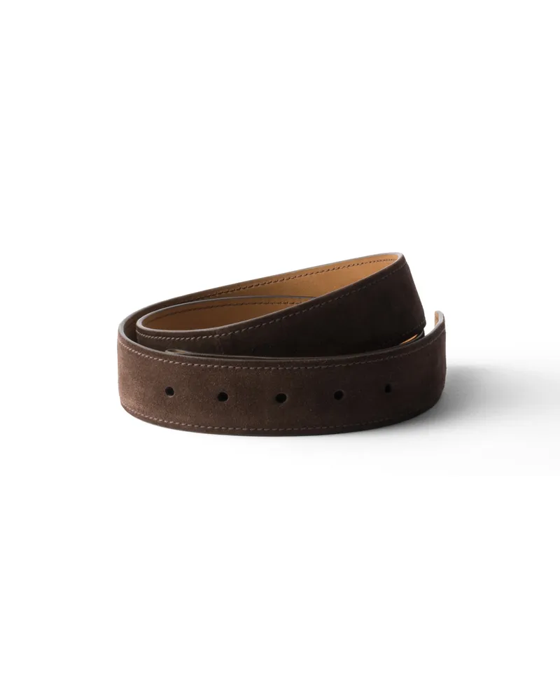 Prada Gürtelband Aus Wildleder, Herren, Dunkelbraun, Größe Dunkelbraun